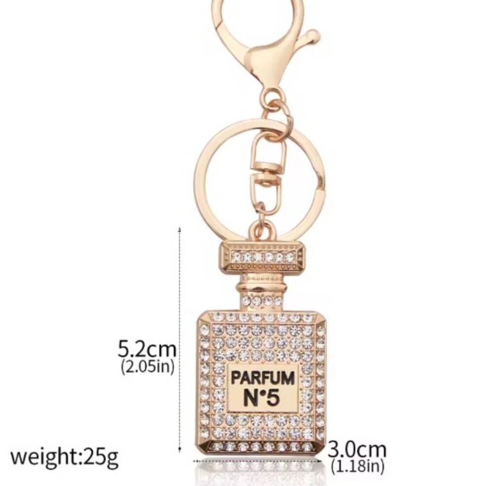 Gold Rhinestone Perfume Bottle Handbag or Keychain Charm Bling PARFUM Gift - Picture 4 of 4